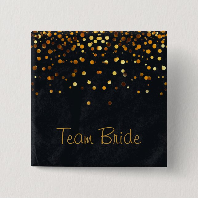 Bóton Quadrado 5.08cm Dourada Confetti Glitter Faux Foil Black Team Noiv (Frente)
