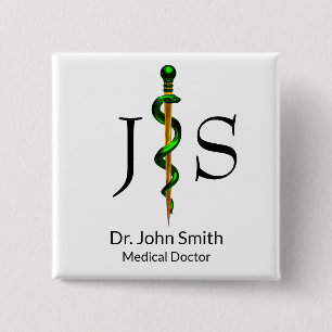 Bóton Quadrado 5.08cm Dourada Médica Verde-Herbal de Asclepius