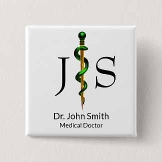 Bóton Quadrado 5.08cm Dourada Médica Verde-Herbal de Asclepius