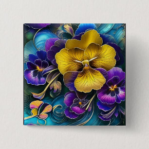 Bóton Quadrado 5.08cm Dourado e Roxo Pansy Patch