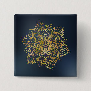 Bóton Quadrado 5.08cm Dourado Mandala