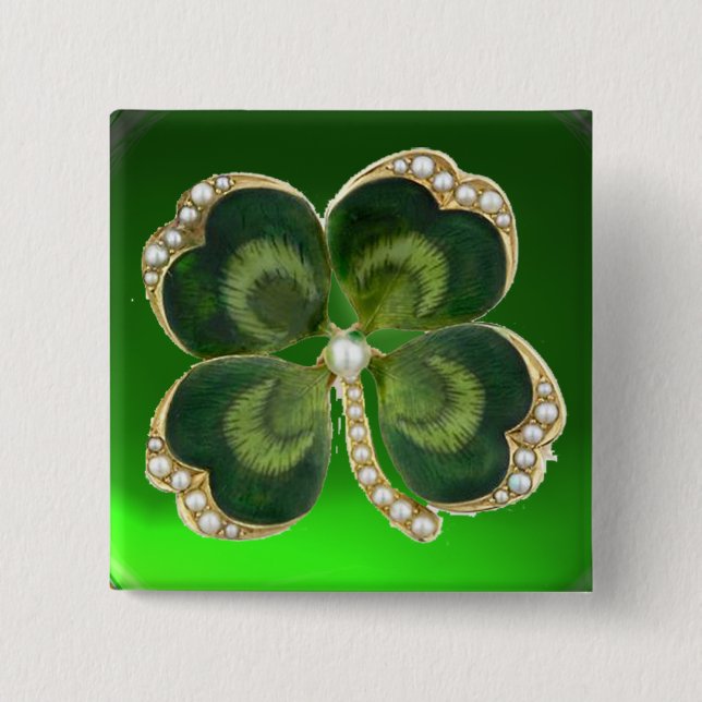 Bóton Quadrado 5.08cm Dourado Saint Patrick Shamrock Jewel com Pérolas (Frente)