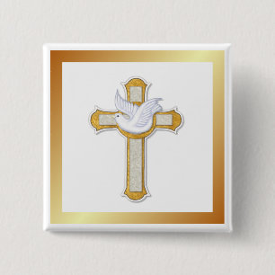 Bóton Quadrado 5.08cm Dove e Cruz