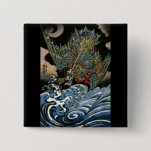Bóton Quadrado 5.08cm Dragão e Espírito Água Kuniyoshi Belas Artes Ja