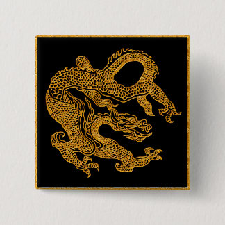 Bóton Quadrado 5.08cm Dragão oriental do ouro 01
