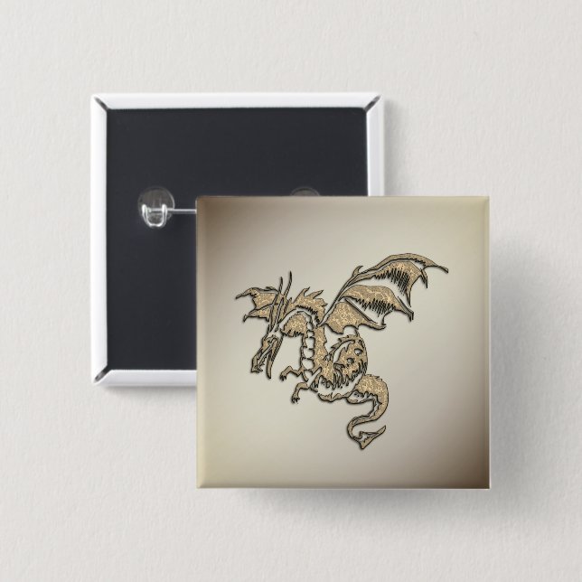 Bóton Quadrado 5.08cm Dragão ouro (Frente & Verso)
