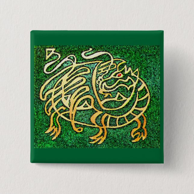 Bóton Quadrado 5.08cm Dragão verde (Frente)