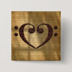 Bóton Quadrado 5.08cm Duplo Bass Clef Heart Over Sheet Music