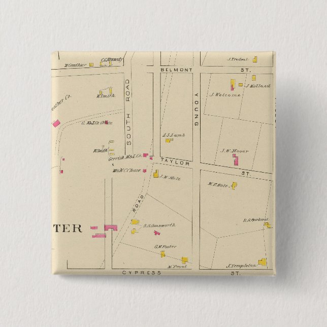 Bóton Quadrado 5.08cm E Manchester, Bakerville, Ward 6 (Frente)