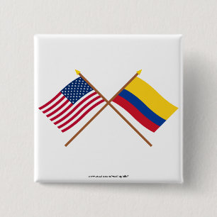 Bóton Quadrado 5.08cm E.U. e bandeiras cruzadas Colômbia