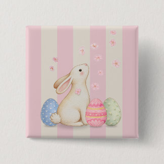 Bóton Quadrado 5.08cm Easter Bunny and Spring Pastel Stripe