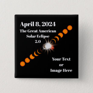 Bóton Quadrado 5.08cm Eclipse Solar Total 2024