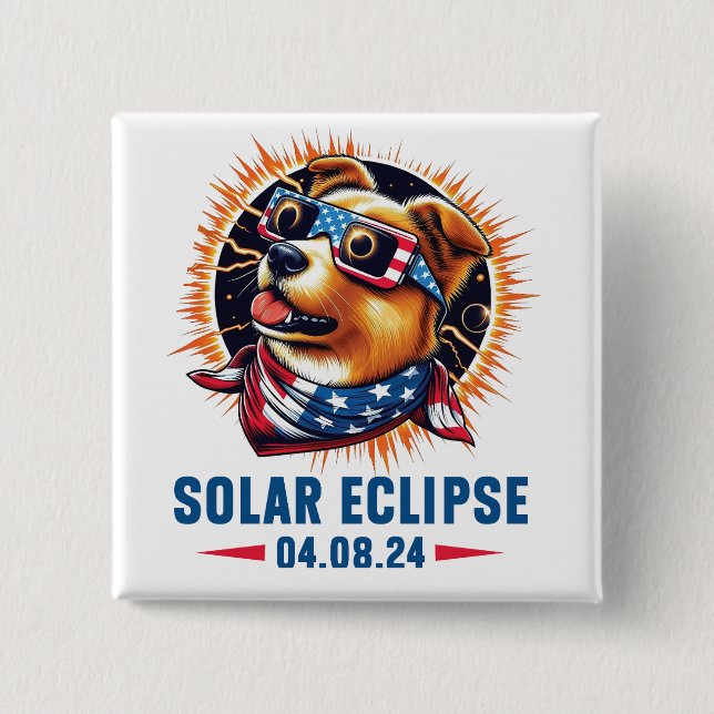 Bóton Quadrado 5.08cm Eclipse Solar Total abril de 2024 (Frente)