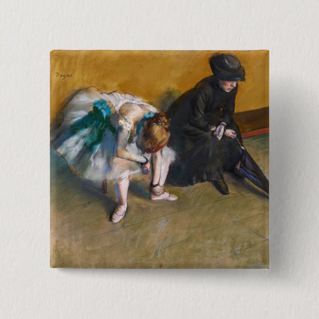 Bóton Quadrado 5.08cm Edgar Degas - Esperando (Frente)