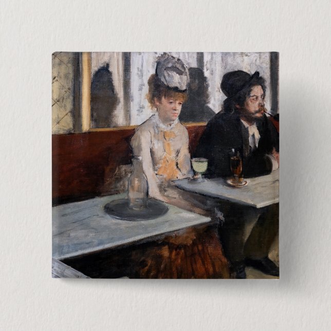 Bóton Quadrado 5.08cm Edgar Degas - Num Café / A Absinthe (Frente)