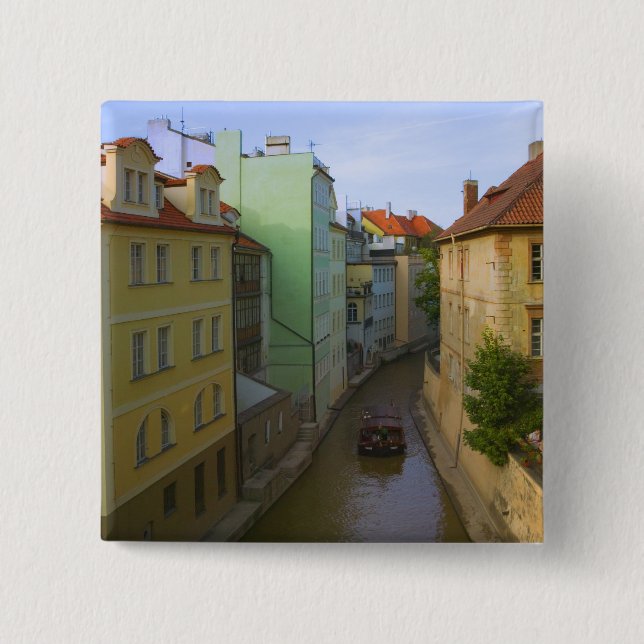 Bóton Quadrado 5.08cm Edifícios históricos com canal, Praga, República T (Frente)