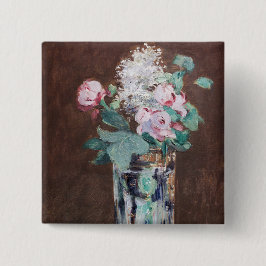 Bóton Quadrado 5.08cm Edouard Manet - Flores em um Vaso de Cristal