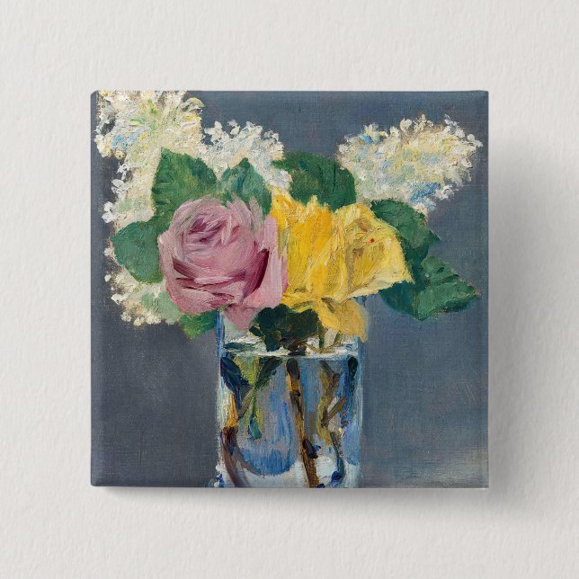 Bóton Quadrado 5.08cm Edouard Manet - Lilases e Rosas (Frente)