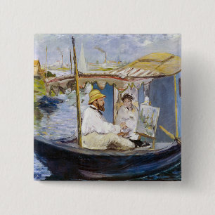 Bóton Quadrado 5.08cm Edouard Manet - Monet em seu Studio Boat