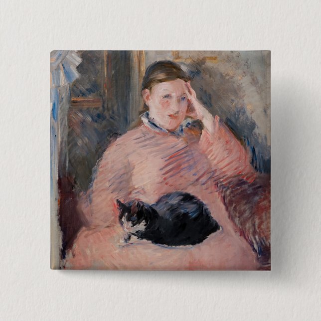 Bóton Quadrado 5.08cm Edouard Manet - Mulher com gato (Frente)