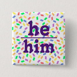Bóton Quadrado 5.08cm Ele Pronoun | Pastéis | Botão Roxo