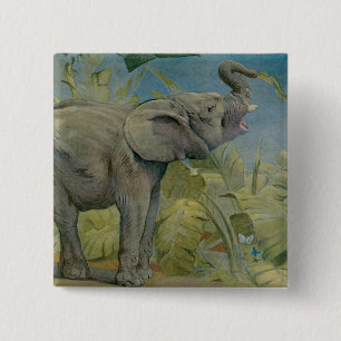 Bóton Quadrado 5.08cm Elefante africano vintage na selva, EJ Detmold