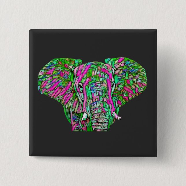 Bóton Quadrado 5.08cm Elefante Colorido (Frente)