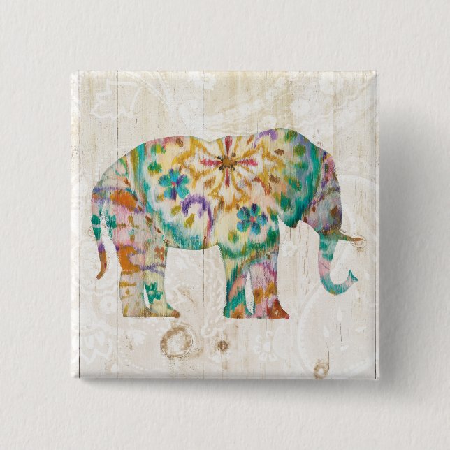 Bóton Quadrado 5.08cm Elefante de Boho Paisley mim (Frente)