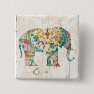 Bóton Quadrado 5.08cm Elefante de Boho Paisley mim