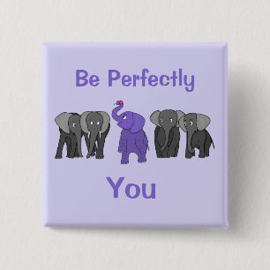 Bóton Quadrado 5.08cm Elefante Roxo De Cartoon "Seja Perfeitamente Você