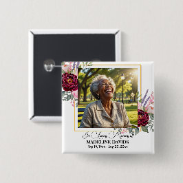 Bóton Quadrado 5.08cm Elegant Peonies Photo Funeral Keepsake