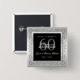 Bóton Quadrado 5.08cm Elegante Decoração Prata 60º Aniversário de Casame