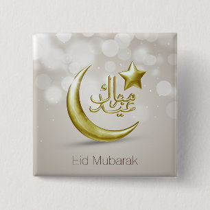 Bóton Quadrado 5.08cm Elegante Eid Mubarak Dourado Moon Star - Botão