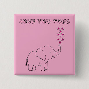 Bóton Quadrado 5.08cm Elegante Elefante Ama Você Muito Rosa