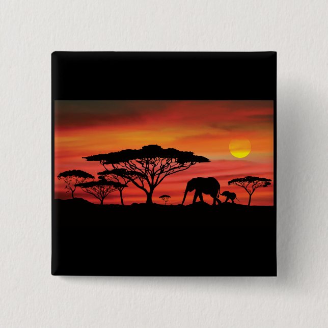 Bóton Quadrado 5.08cm Elephant Sunset (Frente)