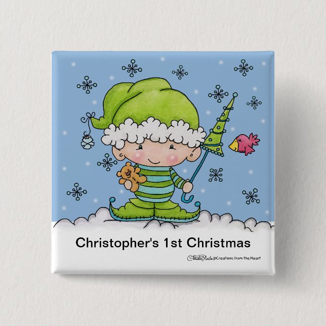 Bóton Quadrado 5.08cm Elf Bebê - Personalizado !Natal de rua (Frente)