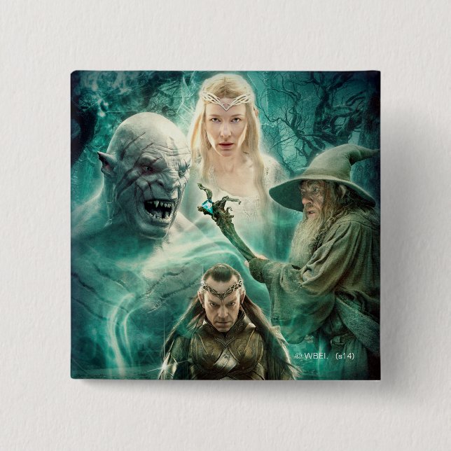 Bóton Quadrado 5.08cm ELROND™, Azog, Galadriel e Gráfico Gandalf (Frente)