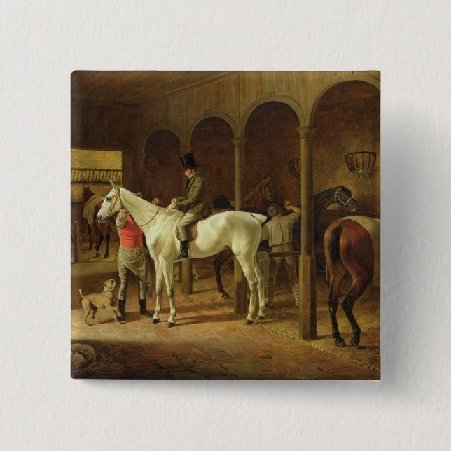 Bóton Quadrado 5.08cm Em um estábulo (Frente)