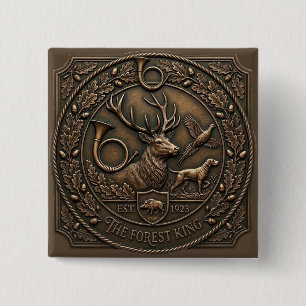Bóton Quadrado 5.08cm Emblema de Caça em Bronze