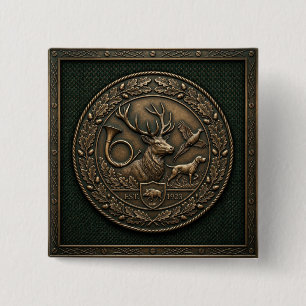 Bóton Quadrado 5.08cm Emblema de Caça em Hunter Verde e Bronze