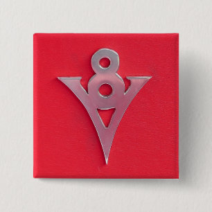Bóton Quadrado 5.08cm Emblema de V8 do cromo da ilusão no couro vermelh