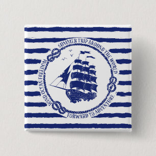 Bóton Quadrado 5.08cm Emblema náutico com navio de navigação