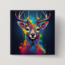 Bóton Quadrado 5.08cm Emblema quadrado - Obra de arte do cervo colorido