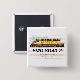 Bóton Quadrado 5.08cm EMD SD40-2 Locomotiva Diesel. bandeira americana