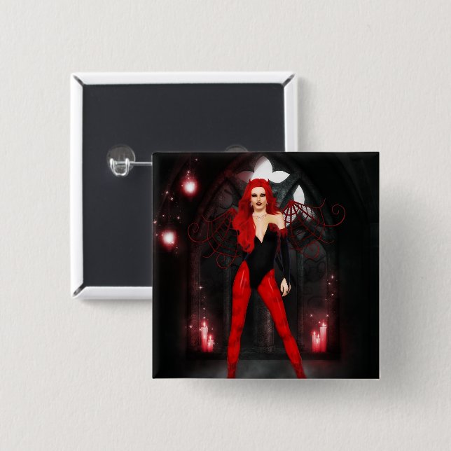 Bóton Quadrado 5.08cm Encantadora de asa sanguínea (Frente & Verso)
