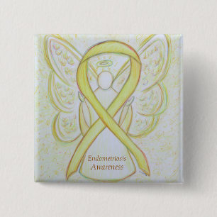Bóton Quadrado 5.08cm Endometriose Sensibilização Fita Pino Anjo Perso