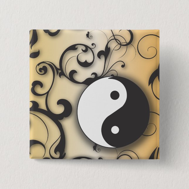 Bóton Quadrado 5.08cm Enegreça com Yin de bronze & Yang com rolos (Frente)