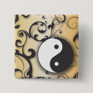 Bóton Quadrado 5.08cm Enegreça com Yin de bronze & Yang com rolos