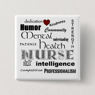 Bóton Quadrado 5.08cm Enfermeira de saúde mental Pride-/White+Coração