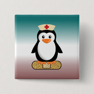 Bóton Quadrado 5.08cm Enfermeira Penguin (com Bandaid)